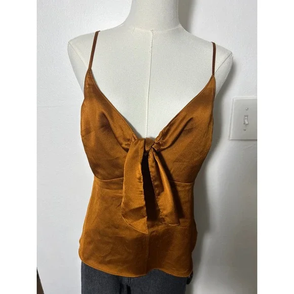 Abercrombie & Fitch Bronze Satin Tie Front Cami Top - Picture 4 of 4